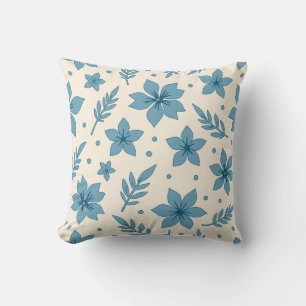 Star Flowers And Leaves Blue Cream Cushion