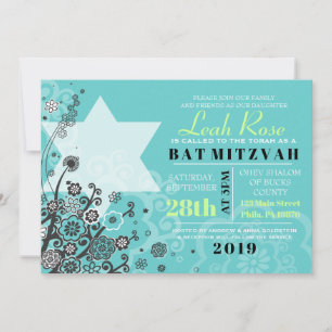 STAR FLOWERS Bat Mitzvah Invitation Invite
