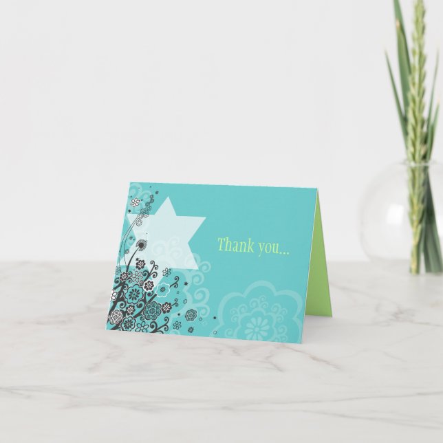 STAR FLOWERS Bat Mitzvah Thank You Card (Front)
