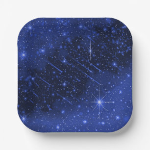 Star Galaxy On Blue  Paper Plate