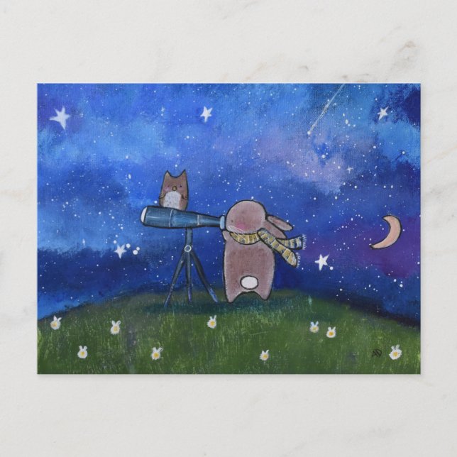 Star Gazing Bunny Rabbit Postcard (Front)