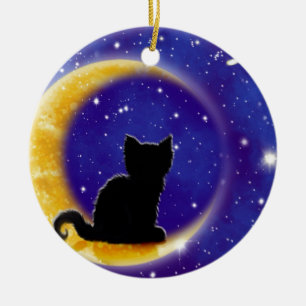 Star Gazing Cat Ceramic Tree Decoration