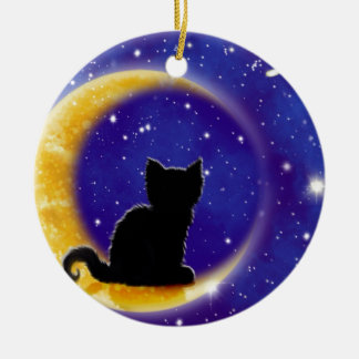 Star Gazing Cat Ceramic Tree Decoration