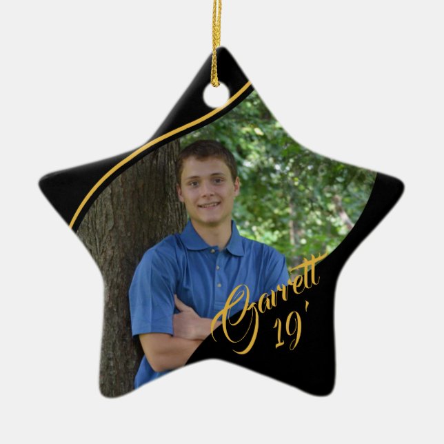 Star Graduate Gold and Black with Year Ceramic Ornament (Front)