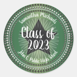 Star Green Class Year Graduation Sticker Seal