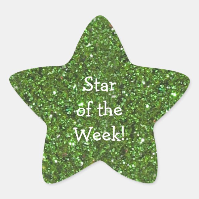 STAR GREEN (faux)  GLITTER STAR OF WEEK STICKERS (Front)