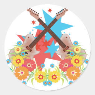 Star Guitar Flowers Classic Round Sticker