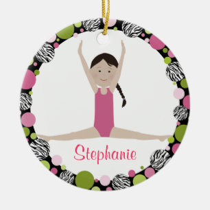 Star Gymnast Dark Brown Hair Pinks Ceramic Tree Decoration