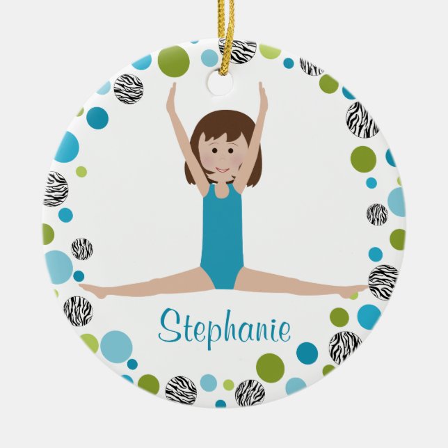 Star Gymnast in Aqua and Green Personalised Ceramic Ornament (Front)