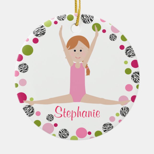 Star Gymnast in Pinks Personalised Ceramic Ornament (Front)
