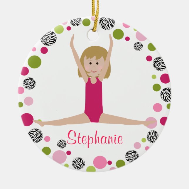 Star Gymnast in Pinks Personalised Ceramic Tree Decoration (Front)