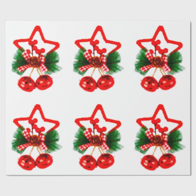Star, Holly and Bells Ornament Wrapping Paper (Flat)