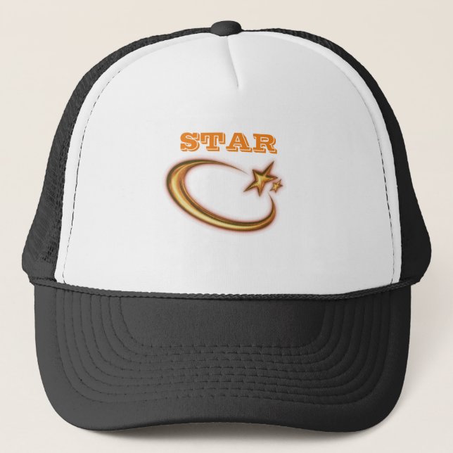 Star Image with Star text White and Black Colour Trucker Hat (Front)