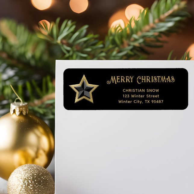 Star in Black and Faux Gold  Return Address Labels (Creator Uploaded)