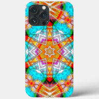 Star kaleidoscope in orange and cyan scratched th