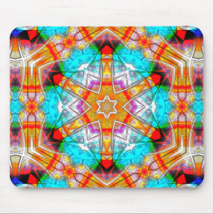 Star kaleidoscope in orange and cyan scratched th mouse pad