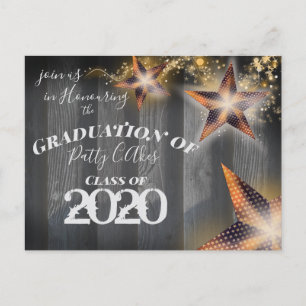 Star Lantern & Old Wood Rustic American Graduation Invitation Postcard