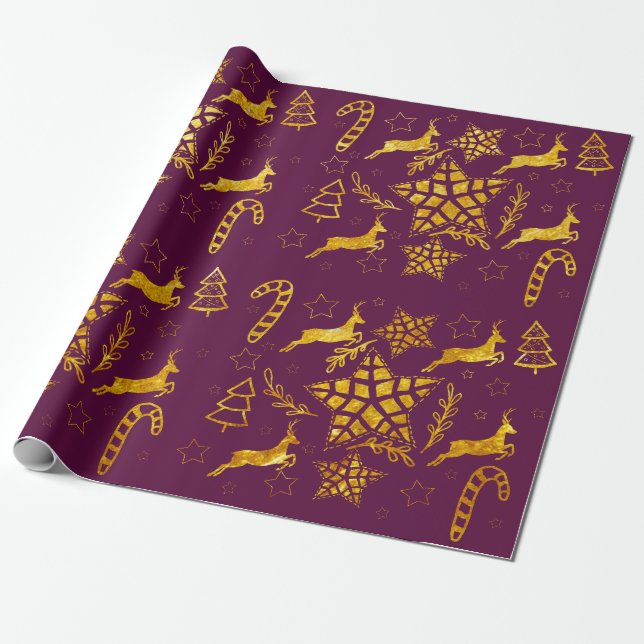 Star Leap Burgundy Wrapping Paper (Unrolled)