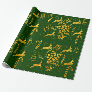 Star Leap Forest Green wrapping paper