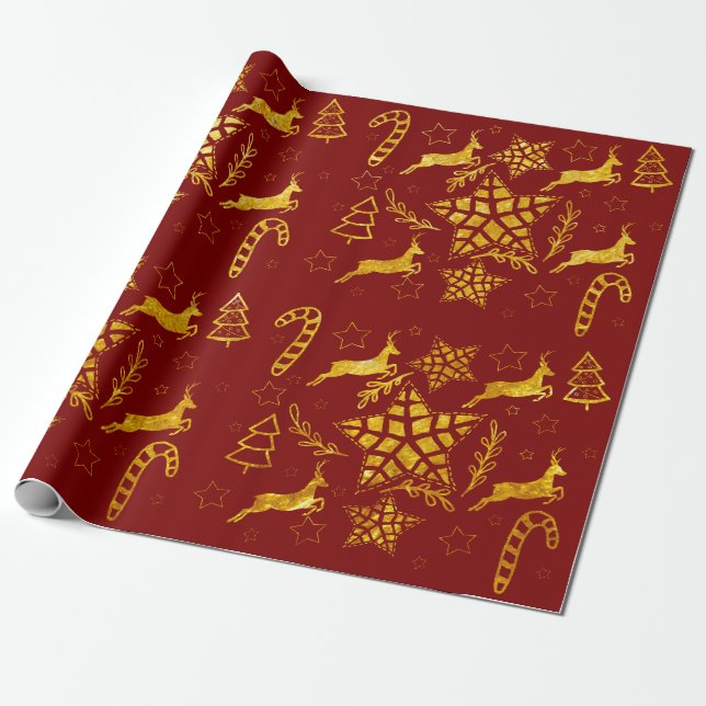 Star Leap Red wrapping paper  (Unrolled)