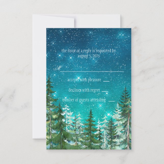 Star Light Night Forest Tree Wedding RSVP (Front)
