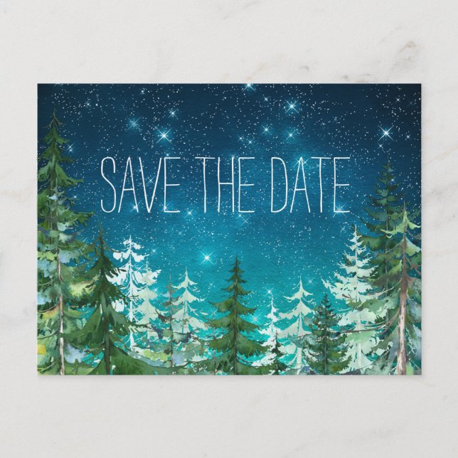 Star Light Night Forest Wedding Save the Date Announcement Postcard (Front)