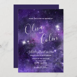 Star Light, Purple, White Wedding  Invitation