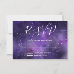 Star Light Purple White Wedding RSVP Card