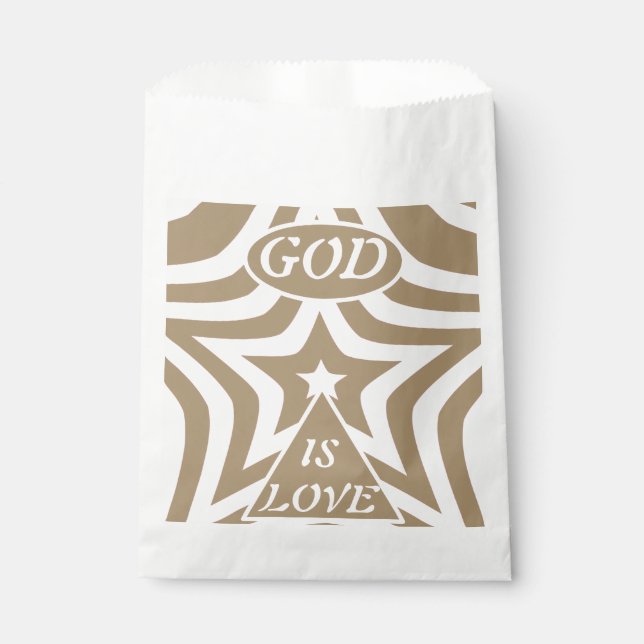 Star Light Taupe "God Is Love"- Minimalist Wedding Favour Bag (Front)