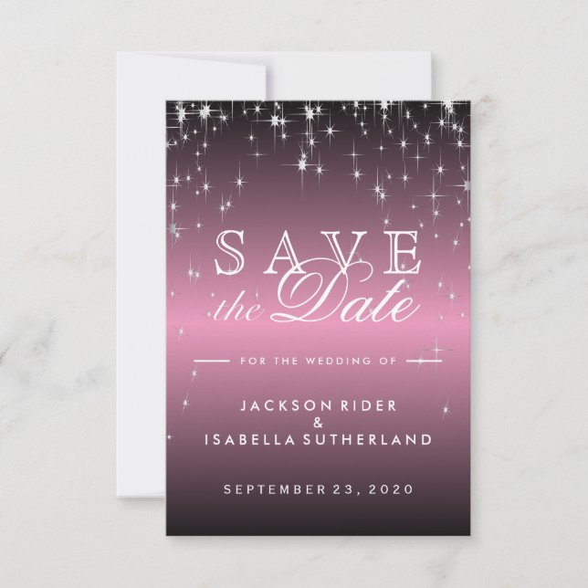 Star Lights in Metallic Pink Mauve - Save the Date (Front)