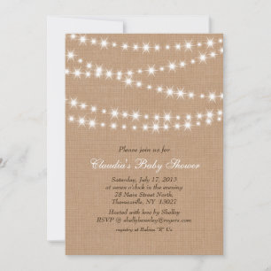 Star Lights on Burlap Baby Shower Invitation