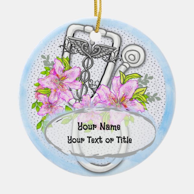 Star lily stethoscope  ceramic ornament (Front)