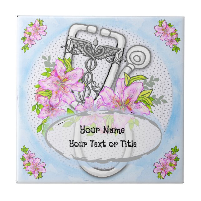 Star lily stethoscope  ceramic tile (Front)
