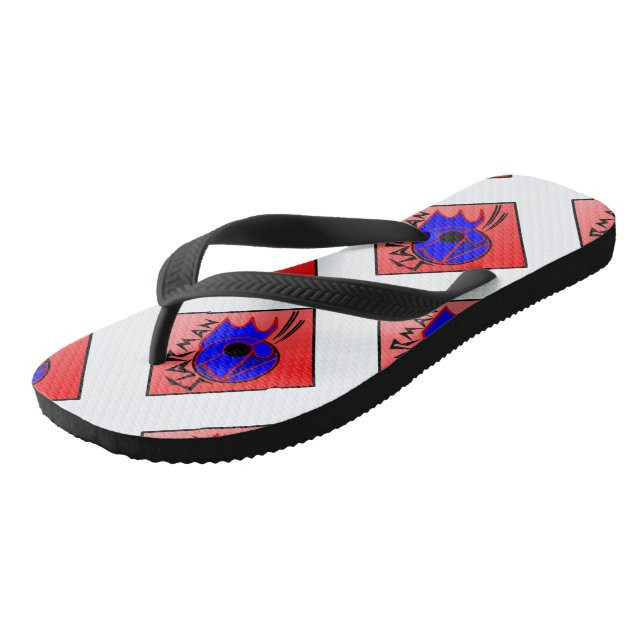 Star-man text with image red, black & blue flip fl thongs (Angled)