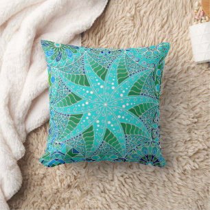 Star Mandala Aqua Ocean Sea Green Blue Cushion