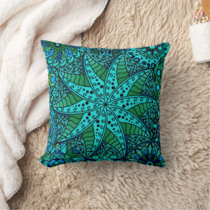Star Mandala Aqua Ocean Sea Green Blue Cushion