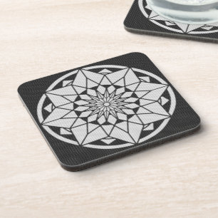 Star Mandala knitting black & white Coaster