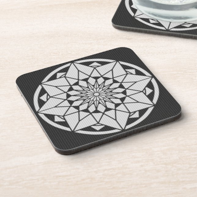 Star Mandala knitting black & white Coaster (Left Side)