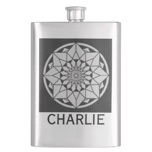 Star Mandala knitting black & white Hip Flask