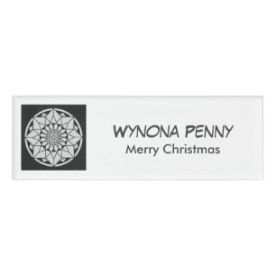 Star Mandala knitting black & white Name Tag