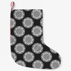 Star Mandala knitting black & white Small Christmas Stocking