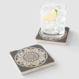 Star Mandala knitting black & white Stone Coaster