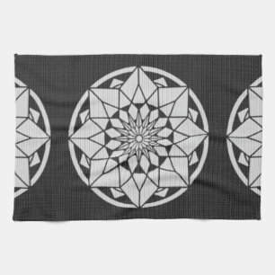 Star Mandala knitting black & white Tea Towel