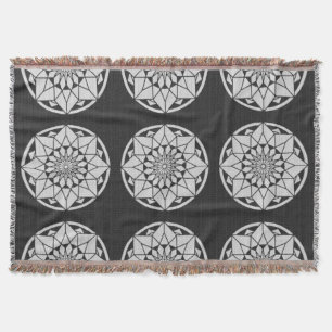 Star Mandala knitting black & white Throw Blanket