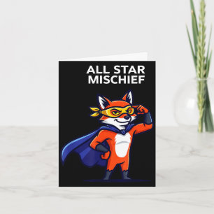 Star mischief superhero fox with cape cartoon funn card