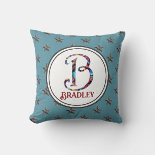 Star Monogram Family Initial Name Nautical Cushion