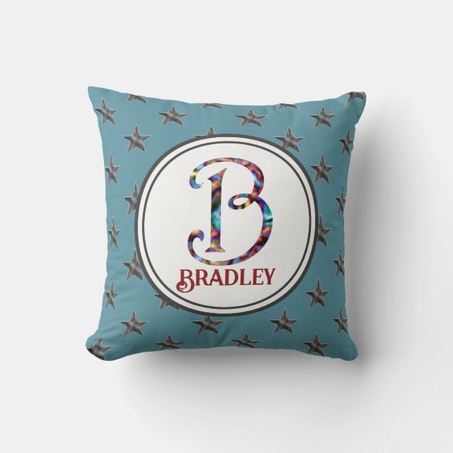 Star Monogram Family Initial Name Nautical Cushion (Front)