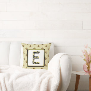 Star Monogram Gold Black Initial Elegant  Cushion