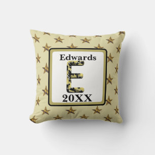 Star Monogram Gold Initial Elegant Home Decor Cushion
