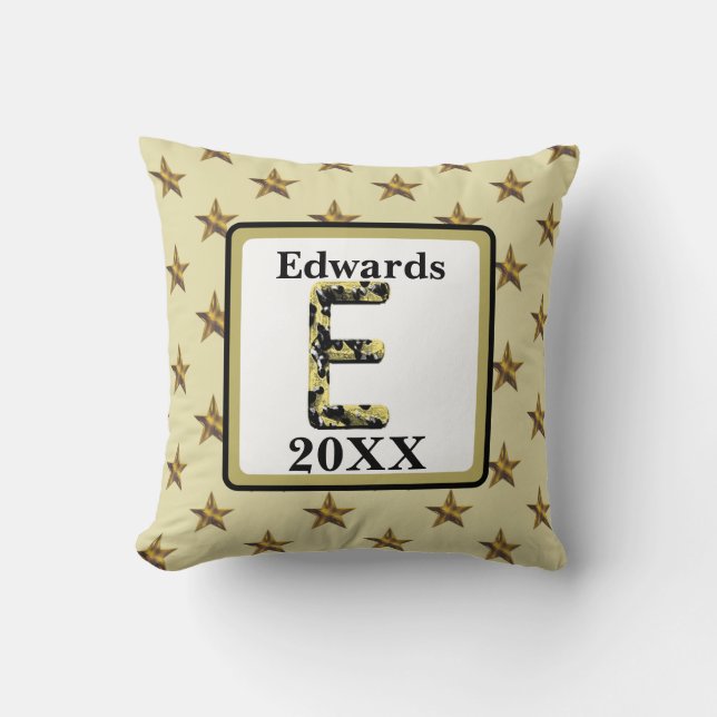 Star Monogram Gold Initial Elegant Home Decor Cushion (Front)